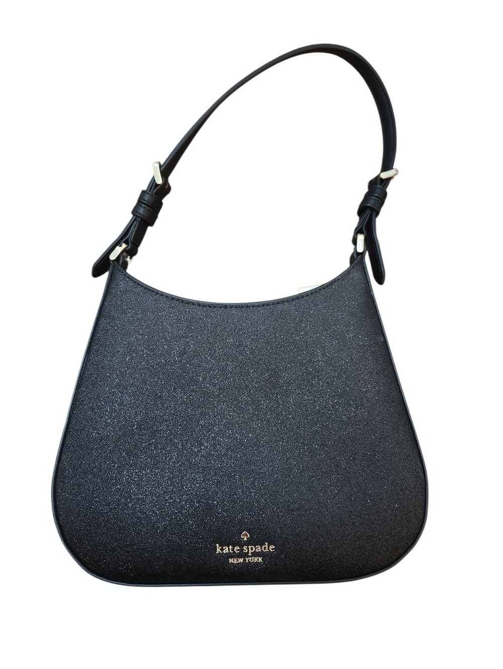 Kate Spade Black Glitter Hobo Shoulder Bag with Gold Logo EUC